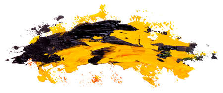 Black with yellow oil brush stroke. Abstract varnish splash trace shape. Glossy oil paint smear on white background. EPS10 vector illustration.のイラスト素材