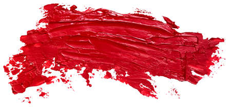 Red oil brush hand drawn stroke. Abstract varnish splash trace shape. Glossy oil paint smear long line eps 10 vector illustration on white background.のイラスト素材