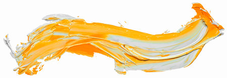 Wave of yellow and white oil brush hand drawn stroke. Abstract varnish splash trace shape. Glossy oil paint smear long line isolated on white background. EPS10 vector illustration.のイラスト素材
