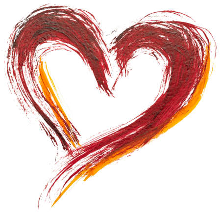 Heart shape brush stroke. Hand drawn abstract varnish splash trace shape on white background.の写真素材
