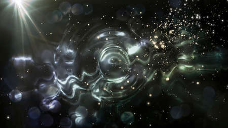 Abstract festive blurred light spots on a dark background.の写真素材