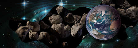 Meteorites in space, planet Earth in dangerの写真素材