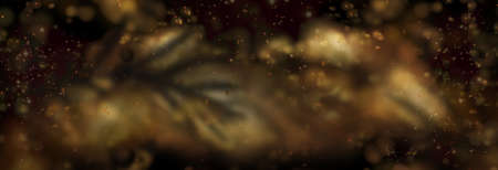 Dark background with light spots and shadows from palm leaves, black with gold.の写真素材
