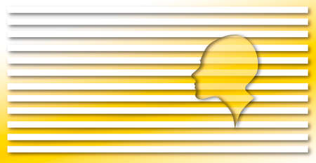 Papercut profile man, yellow with white stripes.の写真素材