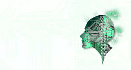 Profile silhouette with motherboard pattern with copy spaceの写真素材