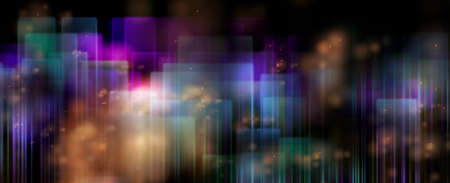 Abstract artistic background with transparent rectangles and spots, neon colors on black.の写真素材