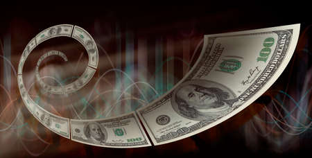 Spiral of 100 dollar billsの写真素材