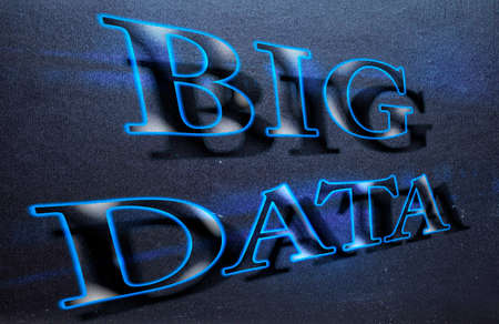 Neon sign "BIG dataâ in perspective with shadowsの写真素材
