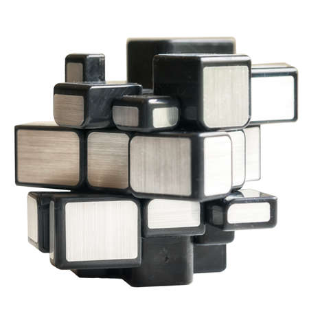 Mirror blocks toy isolated on white. Real with scratches and dust.の写真素材