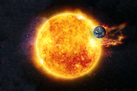 solar activity. Solar flare and the planet Earth is under attack.の写真素材