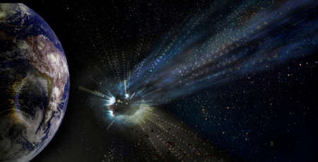 Alien UFO in a meteorite crashes to earth.の写真素材