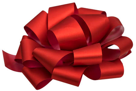 Red paper ribbon bow isolated on white background.の写真素材