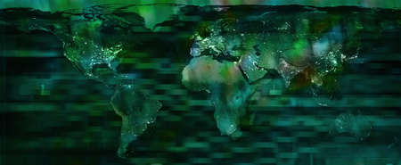 World map in green futuristic style. Sea of information - rectangles on oceans as dynamic concept of changing worldの写真素材