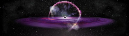 Abstract black hole with nebula over colorful stars and cloud fields in outer space. Elements of this image furnished by .の写真素材