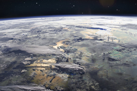 Clouds above the earth, satellite view. 3d illustration. The elements of this image furnished by .の写真素材