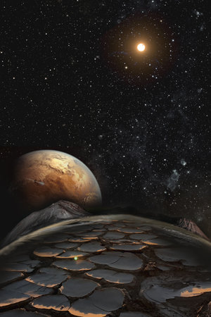 Abstract fictional alien planet in outer space. Elements of this image furnished by .の写真素材