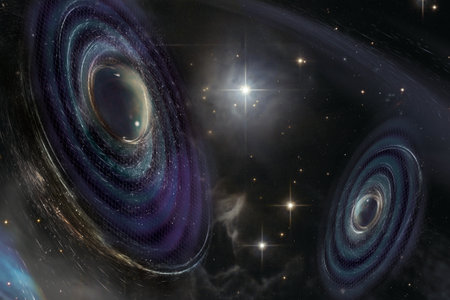 abstract space wallpaper. Black holes over stars in outer space. Elements of this image furnished by .の写真素材