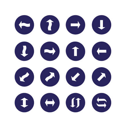 Set of vector icons. White arrow isolated on a dark blue background.のイラスト素材