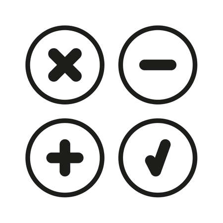 Check mark, delete, plus and minus icons.Simple set. Vector illustration.のイラスト素材