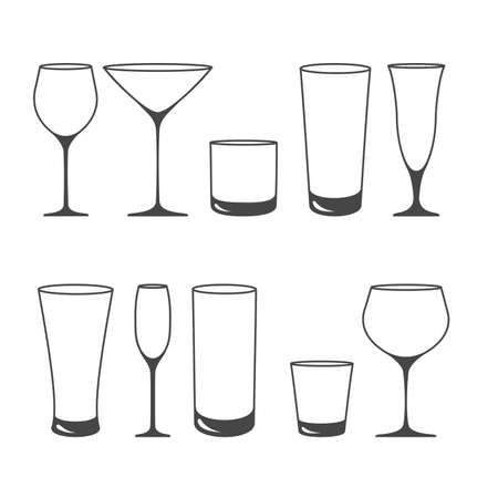 Set of cups and glasses. Web icon. Vector illustration. Flat design style.のイラスト素材