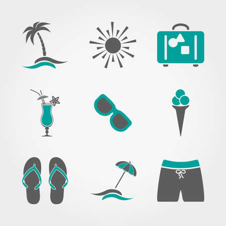 Set of vector icons  Summer vacation. Flat design style.のイラスト素材