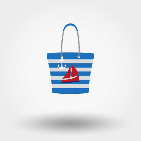 Colored Beach bag with anchor and ship on a white background. Vector illustration. Flat design style.のイラスト素材