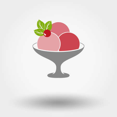 Web icon Ice cream with berry and mint leaves. Vector illustration. Flat design style.のイラスト素材