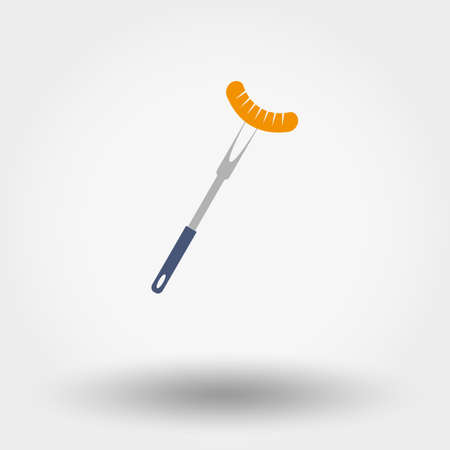 Sausage on barbecue fork. Vector illustration on a white background. Flat design style.のイラスト素材