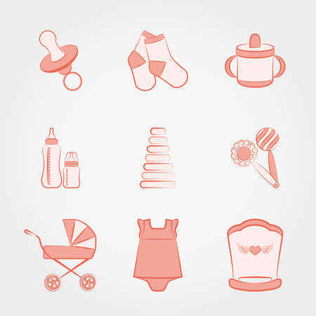 Set of web icon Baby. Vector illustration on a white background. Flat,doodle,cartoon design style.のイラスト素材