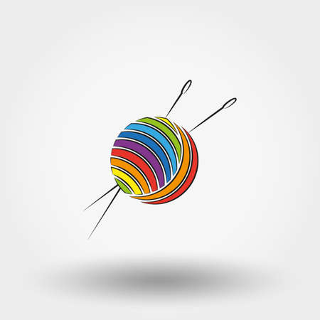 Ball of yarn and needles icon for web and mobile application. Vector illustration on a white background. Doodle, cartoon style.のイラスト素材