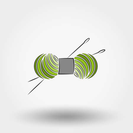 Skein of yarn for knitting and needles. Icon for web and mobile application. Vector illustration on a white background. Doodle, cartoon style.のイラスト素材