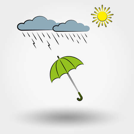 Rainy weather with clouds, sun and umbrella. Weather  icons set for web and mobile application. Vector illustration on a white background.のイラスト素材