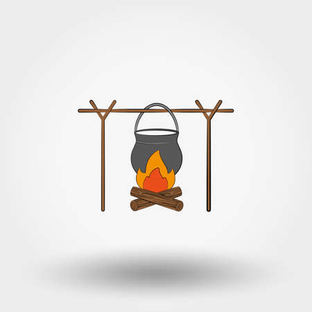 Pot on a campfire. Icon for web and mobile application. Vector illustration on a white background.のイラスト素材