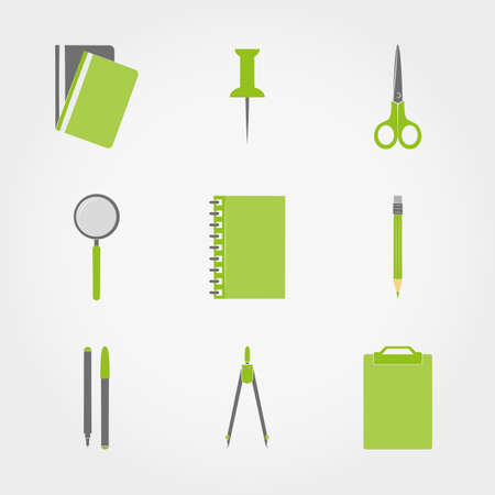 Chancellory. Office supplies. Icons set for web and mobile application. Vector illustration on a white background.のイラスト素材