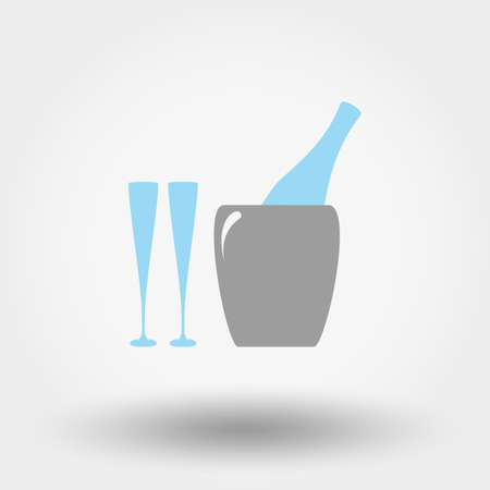 Bottle in ice bucket and glasses. Icon for web and mobile application. Vector illustration on a white background.のイラスト素材