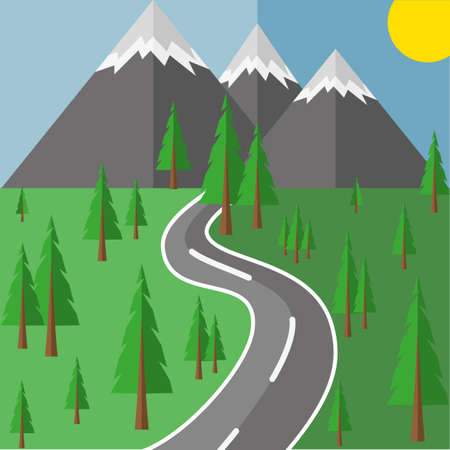 Road to the mountains through the woods.のイラスト素材