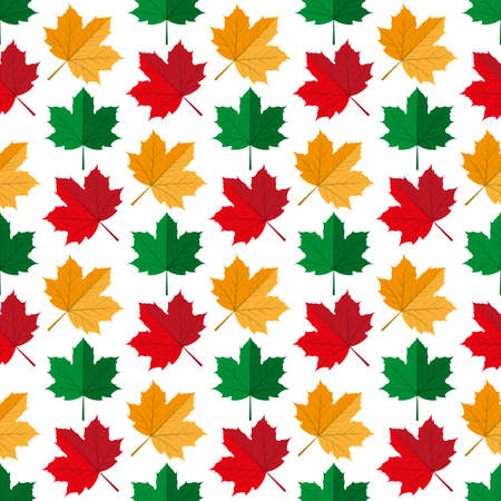 Autumn maple leafs. Seamless pattern. Vector illustration on a white  background. Swatch inside.のイラスト素材