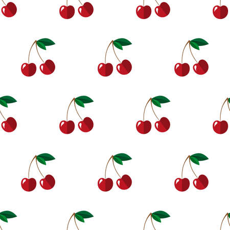 Cherry. Seamless pattern. Vector illustration on a white background. Swatch inside.のイラスト素材
