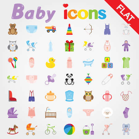 Baby. Icon set for web and mobile application. 49 Vector illustrations on a white background. Flat design style.のイラスト素材