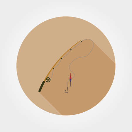 Fishing rod. Icon for web and mobile application. Vector illustration of a button with a long shadow. Flat design style.のイラスト素材