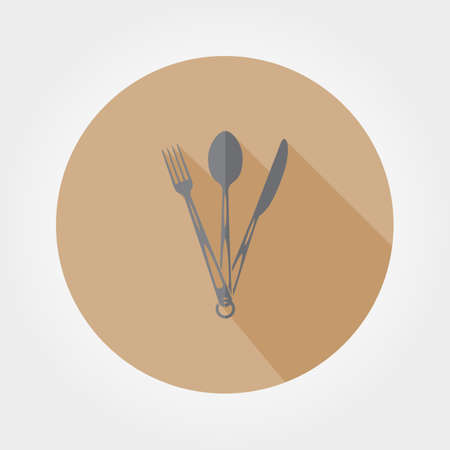 Tourist fork, spoon and knife. Icon for web and mobile application. Vector illustration of a button with a long shadow. Flat design style.のイラスト素材
