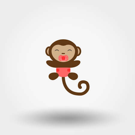 Monkey in a diaper with a pacifier. Icon for web and mobile application. Vector illustration on a white background. Flat design style.のイラスト素材