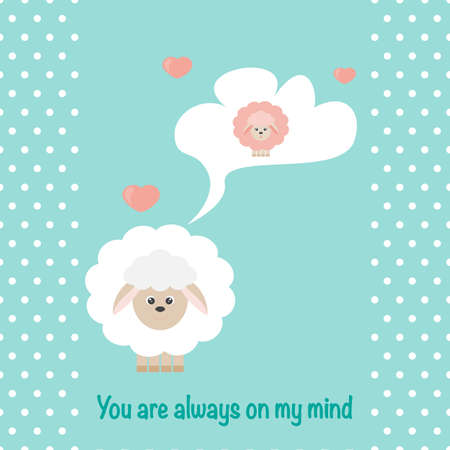 In love Sheep. Icons and seamless pattern polka dots. Can be used like a postcard. Vector illustration. Swatch inside. Flat design style.のイラスト素材