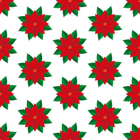 Poinsettia flower pattern. Seamless pattern with christmas star on white background. Vector illustration. Flat design style. Swatch insideのイラスト素材