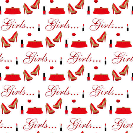 Cosmetics, shoes, bag. Seamless pattern.のイラスト素材