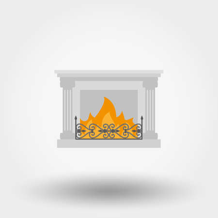 Fireplace. Icon. Vector. Flat.のイラスト素材