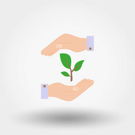 Green twig in a hand. Sign of environmental protection.のイラスト素材