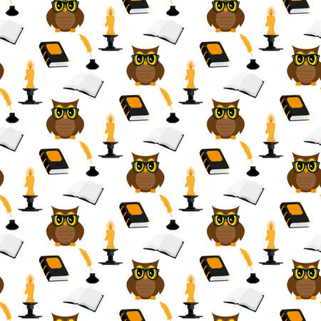 Owl scientist pattern.のイラスト素材