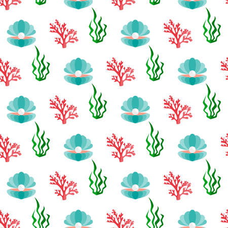 Shell with a pearl. Patternのイラスト素材