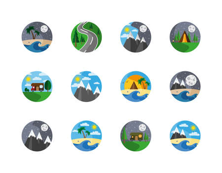 Symbols of nature and camping illustration on white background.のイラスト素材